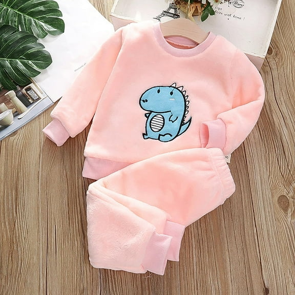 Sentuca Toddler Clothes Cute Dinosaur Graphic Loungewear Long Sleeve Tops and Pants Fleece Warm Pajamas for Boys Girls Outfit Sets
