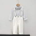 thumbnail image 1 of Sentuca Toddler Clothes for Boys Outfit Sets British Style Striped Long Sleeved Lapel Shirt Top+pants+straps+tie Four Piece Size 1 Years, 1 of 8