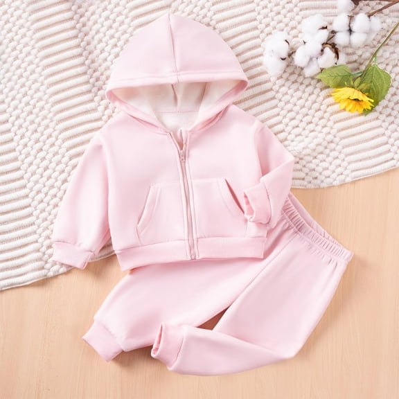 Sentuca Toddler Clothes for Girls Fleece Long Sleeve Zip Hoodies and Sweatpants with Pockets Fall Warm Outfit Sets Size 4 Years