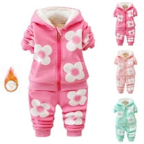 Toddler Winter Clothes for Girls Outfit Sets Hooded Fleece Jackets and Sweatpants with Floral Graphic Size 2-3Years