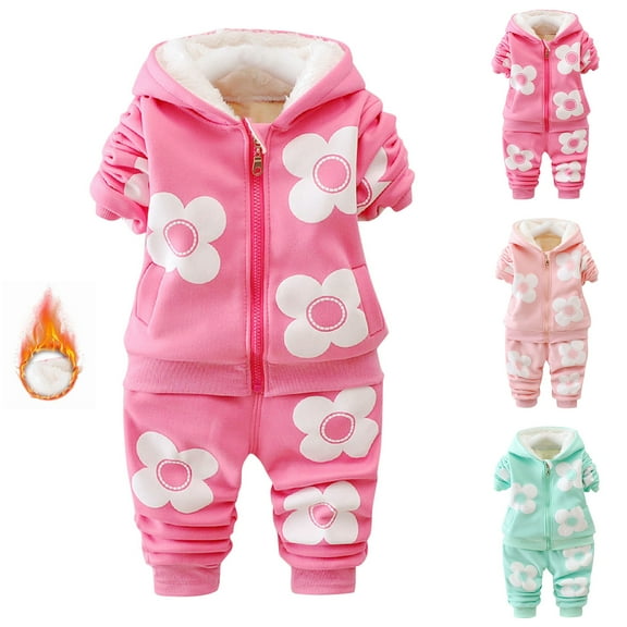 Toddler Winter Clothes for Girls Outfit Sets Hooded Fleece Jackets and Sweatpants with Floral Graphic Size 2-3Years