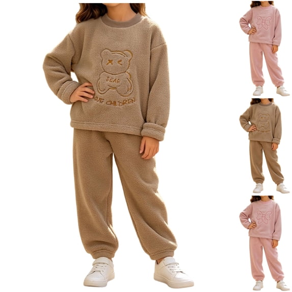 Sentuca Toddler Girls Sweatsuit Set Soft Fleece Warm Sweatshirts and Jogger Pants Winter Keep Warm 2 Piece Outfit Size 1-2Y