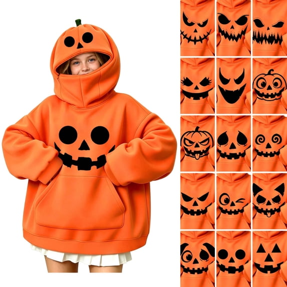 Sentuca Tween Hoodies Halloween Innovation Pumpkin Playful Prints Sweatshirts with Pocket Long Sleeve Warm Party Girls and Boys Clothes Size 11Y