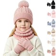 thumbnail image 1 of Sentuca Winter Hat Scarf Gloves Set Pompom Knitted Beanie with Neck Warmer & Gloves Outdoor Cold Weather 3PCS Kids Accessory Watermelon Red Size 2-10Y, 1 of 6