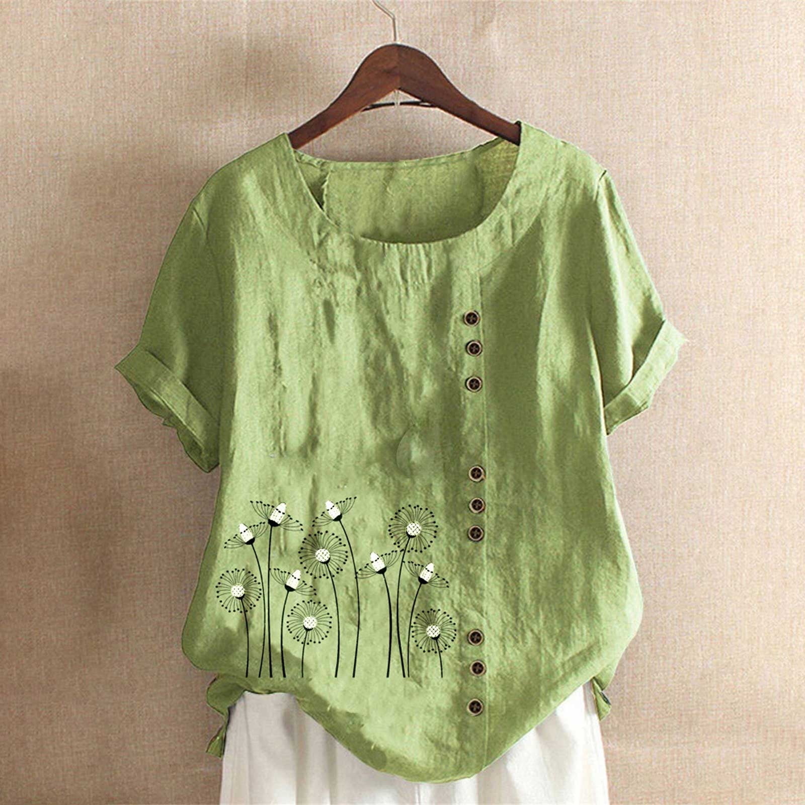 Sentuca Women's Cotton Linen Casual Blouses, 2024 Short Sleeve Loose ...