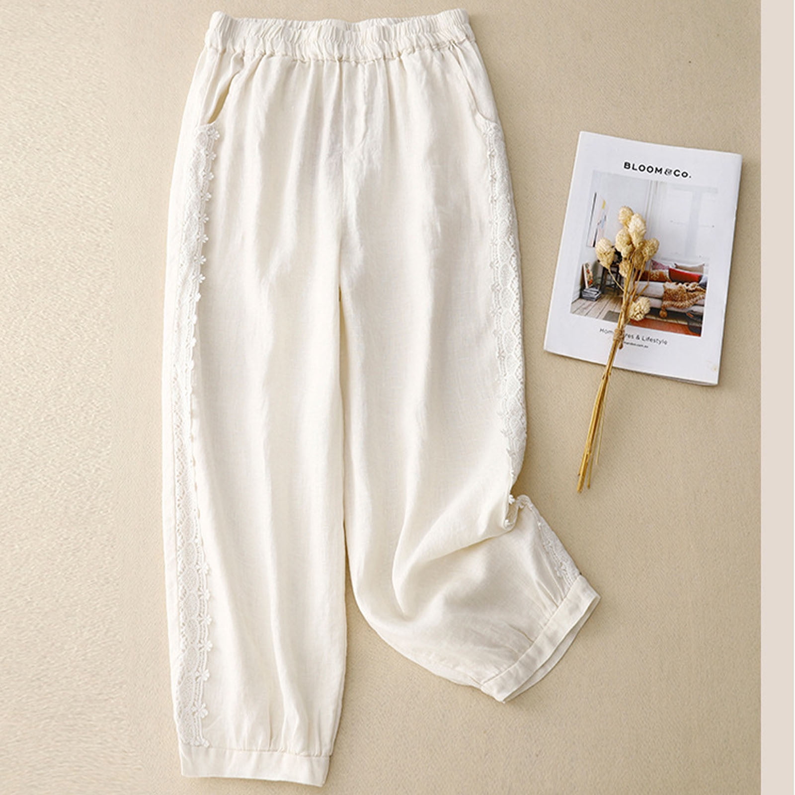 Sentuca Women's Cotton Linen Wide Leg Pants, Solid Casual High Waisted ...