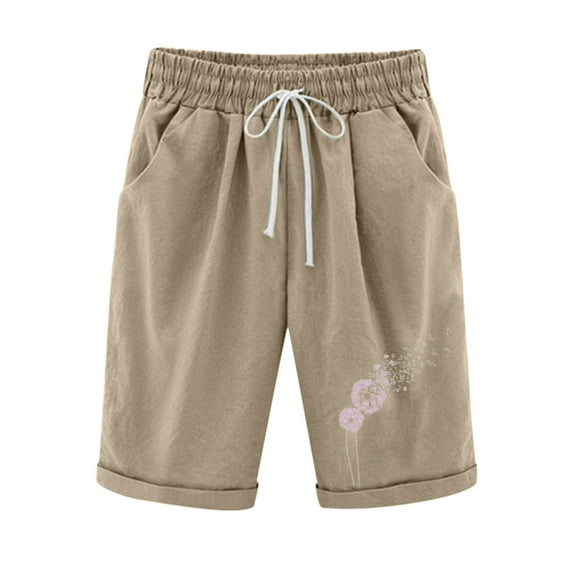 Sentuca Women's Solid Color Summer Trouser Cotton Casual Shorts Khaki S