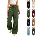 thumbnail image 1 of Sentuca Womens Cargo Pants Solid Color Drawstring Elastic Waist Jogger Pants with Multi-Pockets Adjustable Cinched Hem Casual Trousers Army Green L, 1 of 8