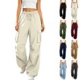 thumbnail image 1 of Sentuca Womens Cargo Pants Solid Color Drawstring Elastic Waist Jogger Pants with Multi-Pockets Adjustable Cinched Hem Casual Trousers Beige L, 1 of 8