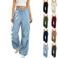 thumbnail image 1 of Sentuca Womens Cargo Pants Solid Color Drawstring Elastic Waist Jogger Pants with Multi-Pockets Adjustable Cinched Hem Casual Trousers Light Blue S, 1 of 8