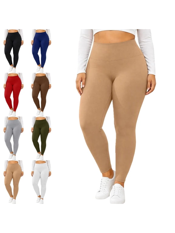 Womens Leggings Plus Size High Waist Tummy Control Thermal Pants Workout Running Yoga Lounge Trousers Khaki 3XL