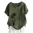 thumbnail image 1 of Sentuca Womens Print Short Sleeve Shirts Oversized Round Neck Casual Tops Army Green S, 1 of 3