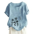 thumbnail image 1 of Sentuca Womens Print Short Sleeve Tops Round Neck Oversized Casual Shirts Light Blue 3XL, 1 of 3