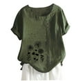 thumbnail image 1 of Sentuca Womens Round Neck Print Tops Casual Oversized Short Sleeve Shirts Army Green S, 1 of 3
