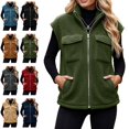 thumbnail image 1 of Sentuca Womens Vest Stand Collar Full Zip Plush Fleece Coat with Pockets Sleeveless Warm Cozy Soft Wear Jackets, Green XL, 1 of 8