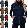 thumbnail image 1 of Sentuca Womens Vest Stand Collar Full Zip Plush Fleece Coat with Pockets Sleeveless Warm Cozy Soft Wear Jackets, Navy L, 1 of 8