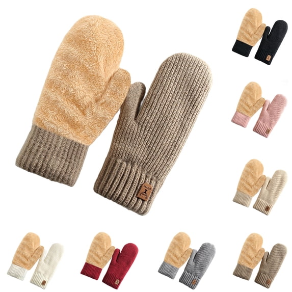 Sentuca Womens Winter Gloves Fleece-Lined Warm Knitted Gloves Thickened Comfortable Soft Mittens Khaki