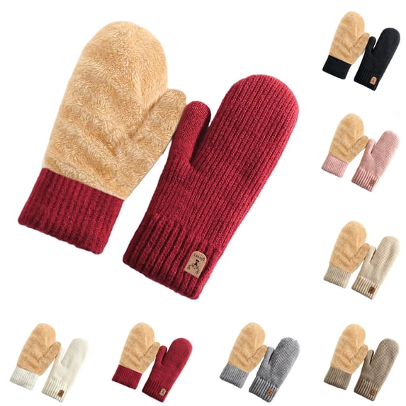 Sentuca Womens Winter Gloves Fleece-Lined Warm Knitted Gloves Thickened Comfortable Soft Mittens Red
