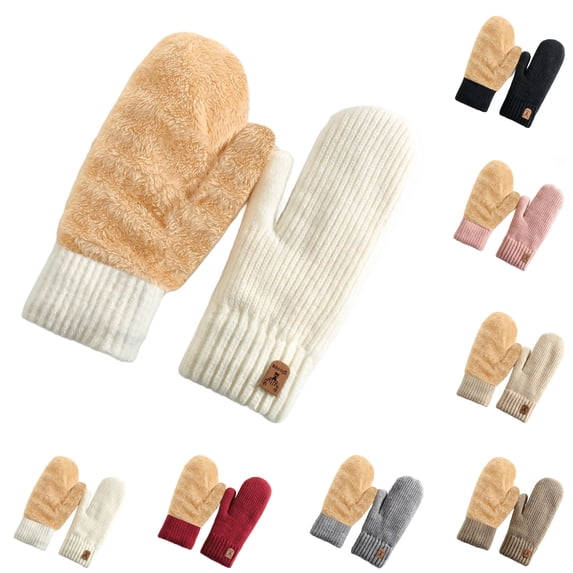 Sentuca Womens Winter Gloves Fleece-Lined Warm Knitted Gloves Thickened Comfortable Soft Mittens White