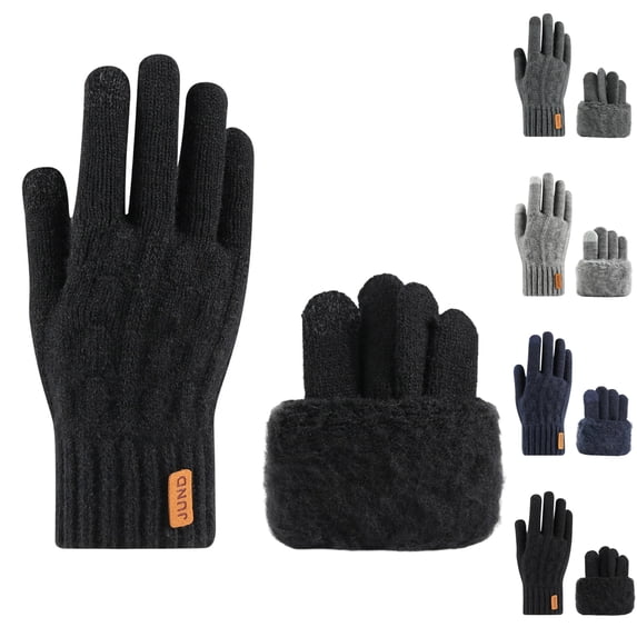 Sentuca Womens Winter Gloves Warm Fleece Lining Thick Ribbed Knit Gloves for Cold Weather Black