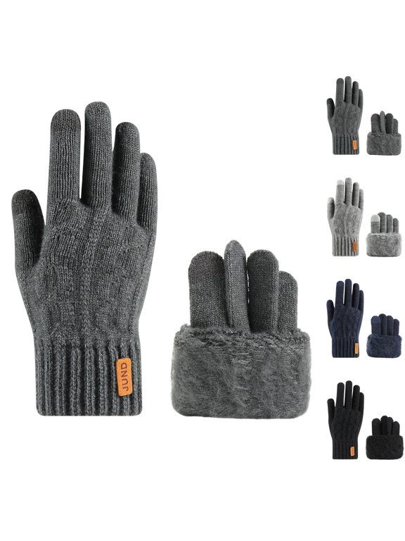 Womens Winter Gloves Warm Fleece Lining Thick Ribbed Knit Gloves for Cold Weather Dark Gray