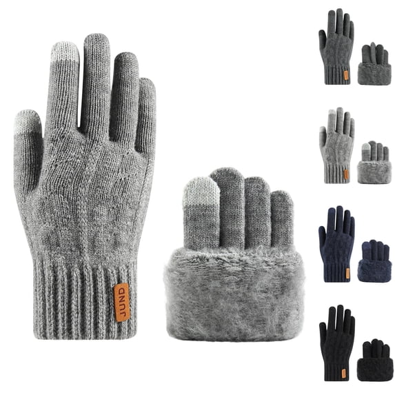 Sentuca Womens Winter Gloves Warm Fleece Lining Thick Ribbed Knit Gloves for Cold Weather Gray