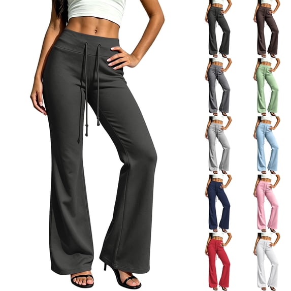Sentuca Womens Yoga Sweatpants Soft Drawstring Bootcut Pants High Waisted Fashion Workout Trousers Black XXL