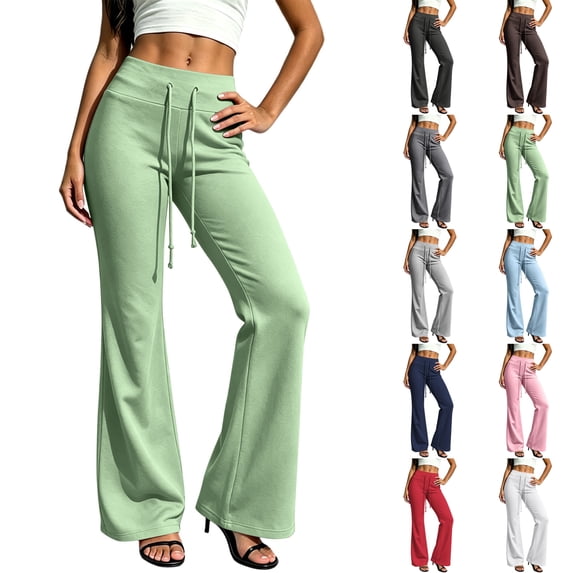 Sentuca Womens Yoga Sweatpants Soft Drawstring Bootcut Pants High Waisted Fashion Workout Trousers Green XXL