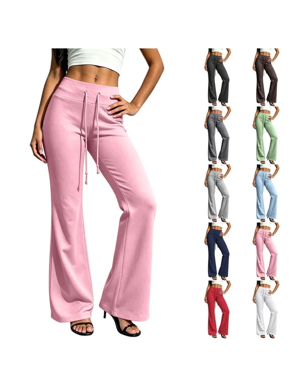 Womens Yoga Sweatpants Soft Drawstring Bootcut Pants High Waisted Fashion Workout Trousers Pink S