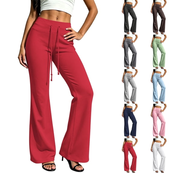 Sentuca Womens Yoga Sweatpants Soft Drawstring Bootcut Pants High Waisted Fashion Workout Trousers Red M