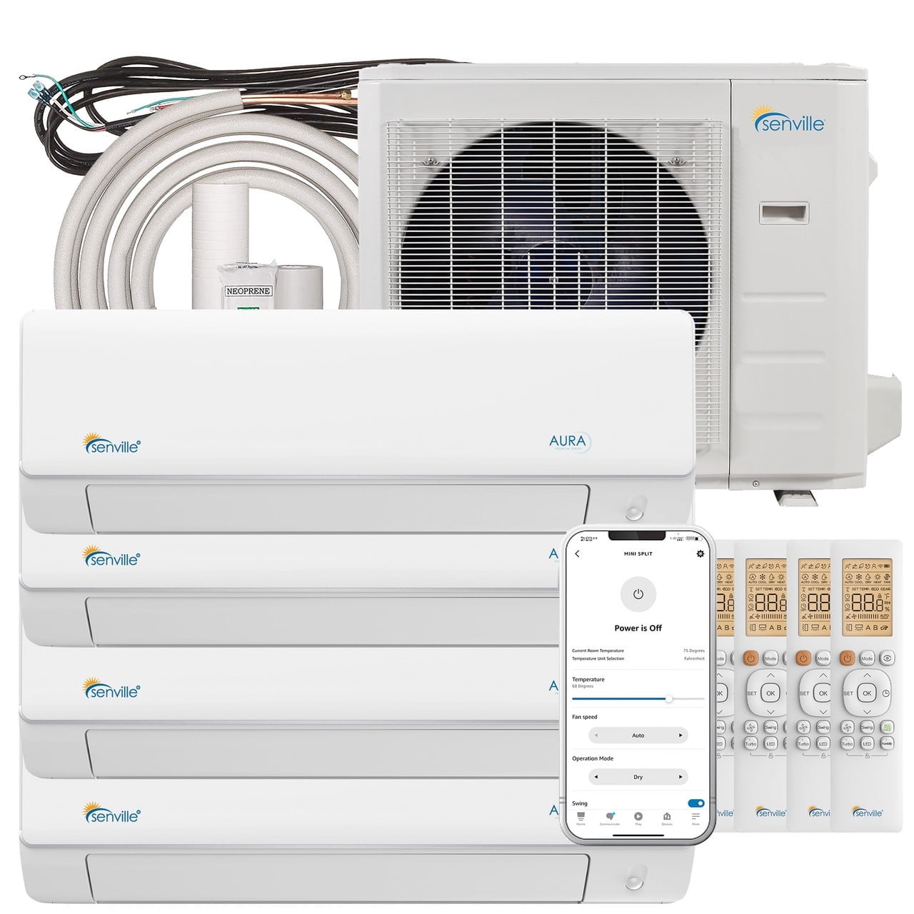 Senville 36000 BTU Quad Zone White Mini Split Air Conditioner with Heat Pump and Alexa