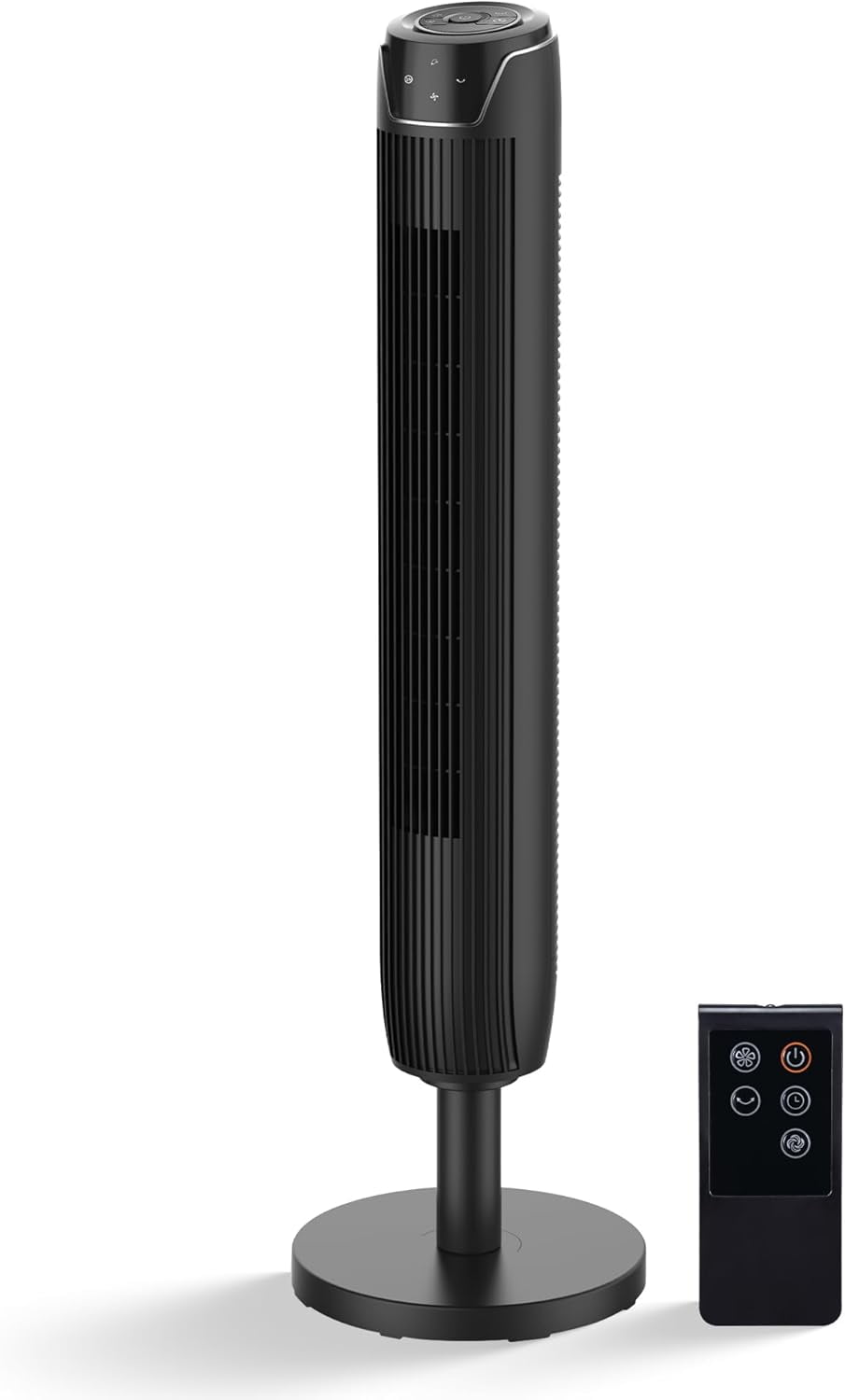 Black Adjustable Height Oscillating Tower Fan with Remote