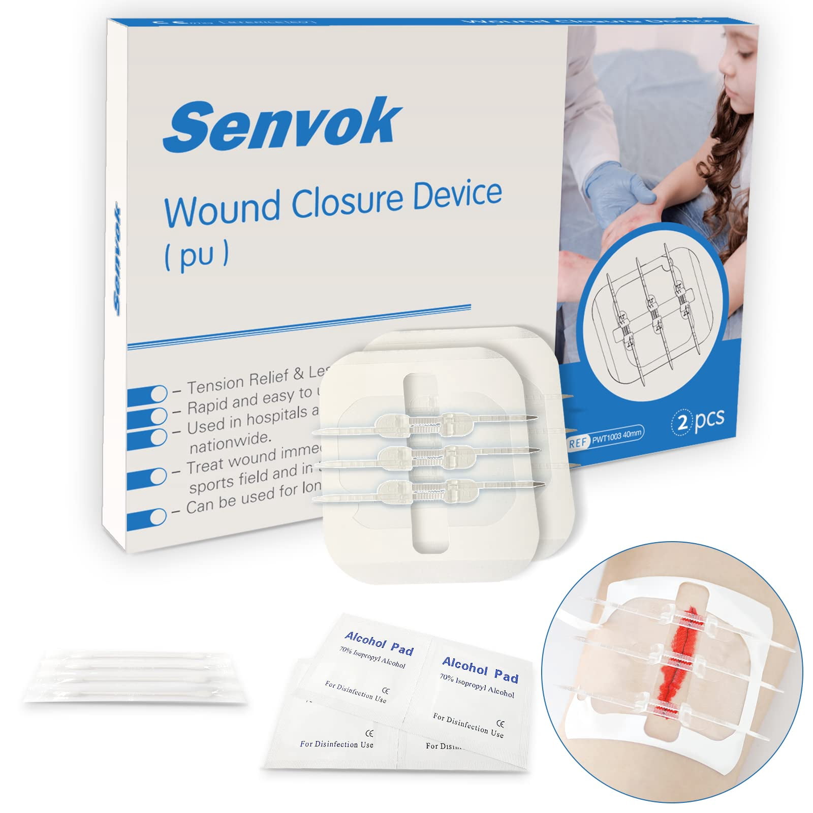 Senvok Butterfly Bandaids with Zip Stitch - 2 Pcs Large Wound Closure Strips for Big Wound Care, Quick Clot Emergency Surgical Repair, Hospital-Grade Rapid Skin Closure at Home and Outdoors