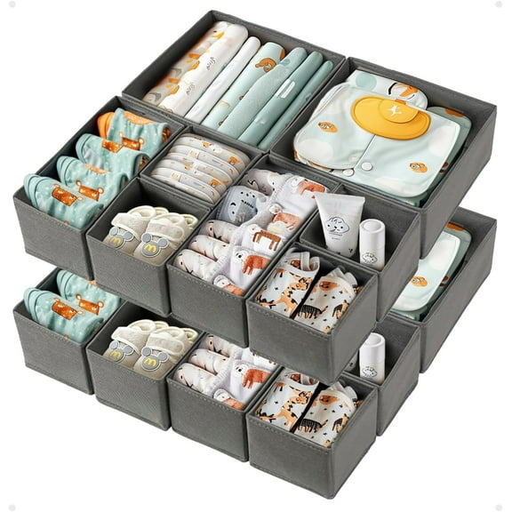 Senya 12 Pack Drawer Organizer for Baby Clothes, Nursery Collapsible Deep Fabric Drawer Organizer
