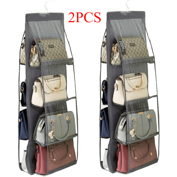 Senya 2 Pcs 8 Pockets Hanging Purse Handbag Organizer Clear Hanging Shelf Bag Collection Storage Holder Purse Bag Wardrobe Closet Space Saving Organizers