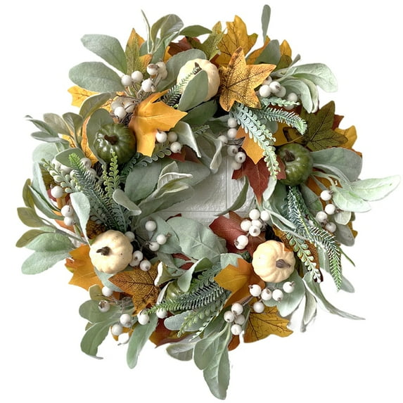 Senya 20inch Thanksgiving Fall Wreath,Christmas Wreath,Eucalyptus Berries Pumpkins Lamb Ears Leaves Autumn Wreaths