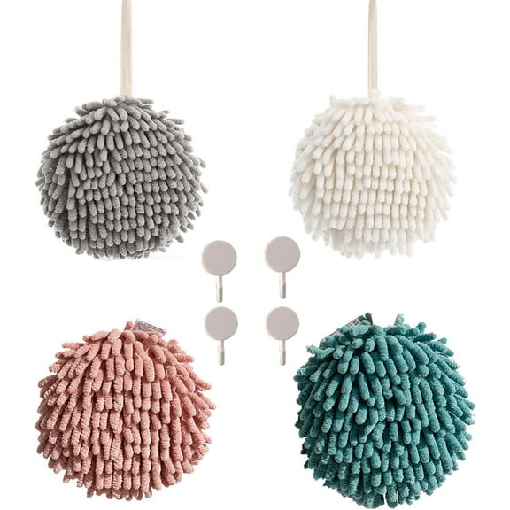 Senya Absorbent Hanging Hand Towel Ball for Kitchen & Bathroom - Quick-Dry Chenille Plush Towel, 4pcs