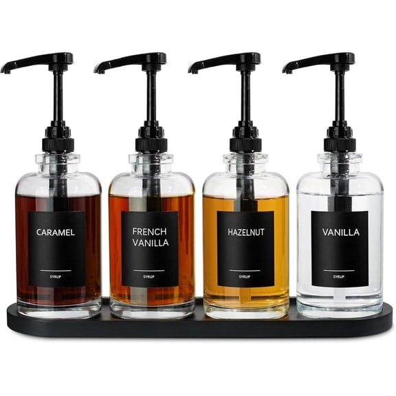 Senya Coffee Syrup Dispense, Glass Coffee Syrup Pump Dispenser with 1/4oz Large Capacity Pump