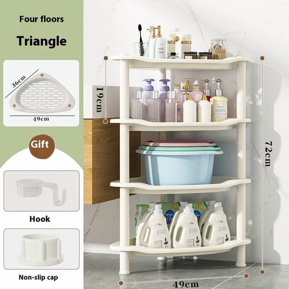Senya Corner Shower Organizer Stand - 3 Tier Shower Caddy with Soap Holder, Standing Tall Floor Shower Stand with Adjustable Feet & Hooks, Shower Shelf Rack Storage for Bathroom White