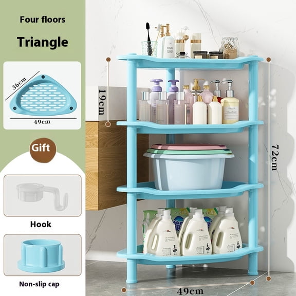 Senya Corner Shower Organizer Stand - 3 Tier Shower Caddy with Soap Holder, Standing Tall Floor Shower Stand with Adjustable Feet & Hooks, Shower Shelf Rack Storage for Bathroom White