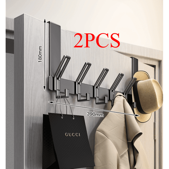 Senya over the Door Hooks,Sturdy Towel Rack with 6-dual Hooks Hanger for over Door Hanging Clothes,Hat,Towel Coat Rack for Back of Bathroom,Bedroom,Matte Black 2 Pack