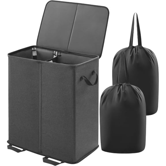 Senya Double Laundry Hamper with Wheels 160L Large Laundry Basket with Lid, Dirty Clothes Hamper 2 section