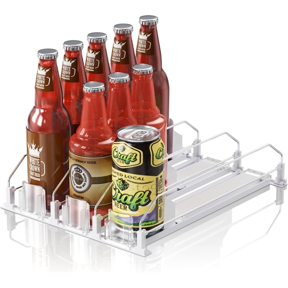 Senya Drink Organizer for Fridge, Soda Can Dispenser for Refrigerator,Automatic Pusher Glide,15" D,White,3 ROWS