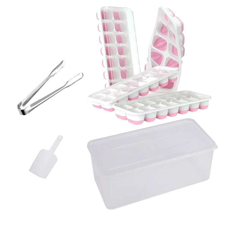 Senya Ice Cube Tray with Lid and Bin, 4 Pack Stackable Ice Tray with Storage Ice Bucket Kits, Ice Scoop