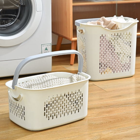 Senya Large Hip-Hugger Laundry Basket/Hamper, 2-Bushel, White, Stackable Storage Bin/Organizer for Bathroom/Bedroom/Dorm/Home