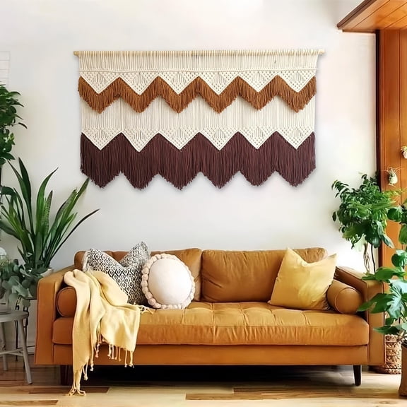 Senya Large macrame wall hanging, boho wall art tapestry wall decor for urban entryway(Tan & Brown)