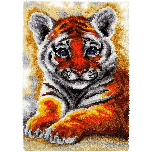 Senya Latch Hook Rug Kits, DIY Crochet Yarn Rugs, Hooking Craft Kit with Color Pattern Design for Adults Kids (Tiger,23.5" X 15.5")