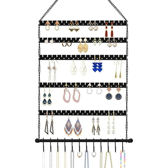 Senya Metal Art Jewelry Organizer Wall Mounted,Necklace Bracelet Holder Over the Door, 6 Layer and 12 Hooks