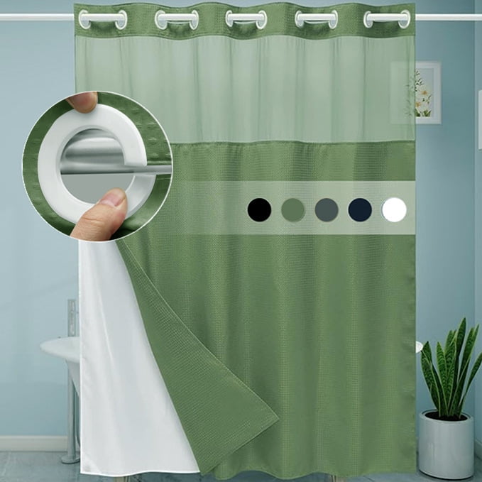 Senya No Hooks Required Waffle Weave Shower Curtain with Snap in Liner
