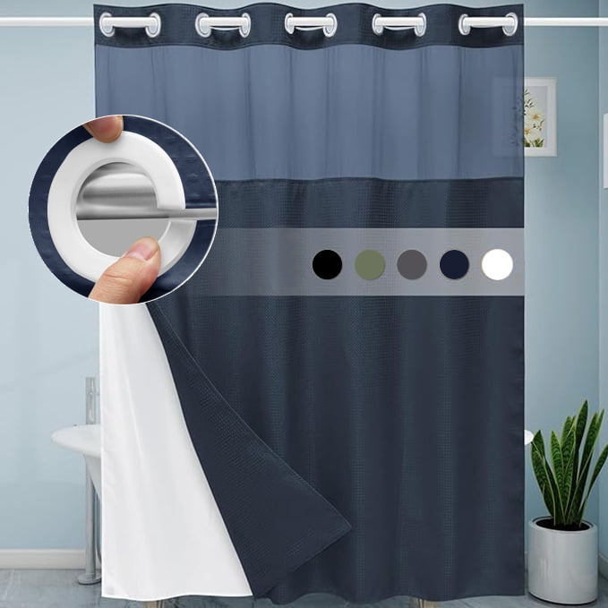 Senya No Hooks Required Waffle Weave Shower Curtain with Snap in Liner